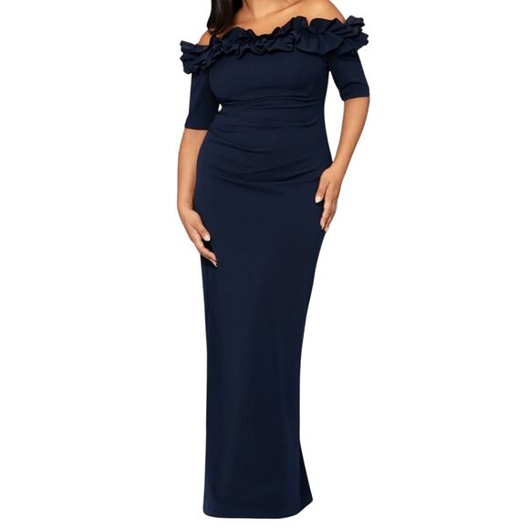 Xscape 3856XW Ruffled Off-the-Shoulder Short Sleeve Gown dress size 20W DEFECT - Picture 1 of 11